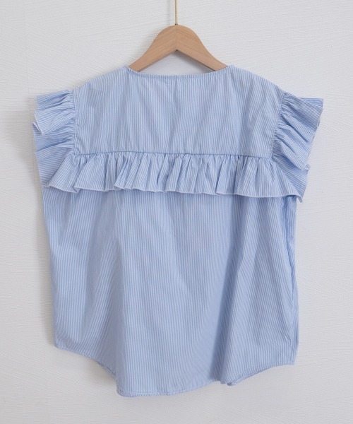 Miniministore(ミニミニストア)の「レディースフリルブラウス 半袖シャツ夏服(シャツ/ブラウス・レディース・ホワイト/ブラック/ベージュ/グレー/ブルー/グリーン・FREE)」の13枚目の写真