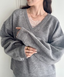 裾レースレイヤードアルパカニットプルオーバー