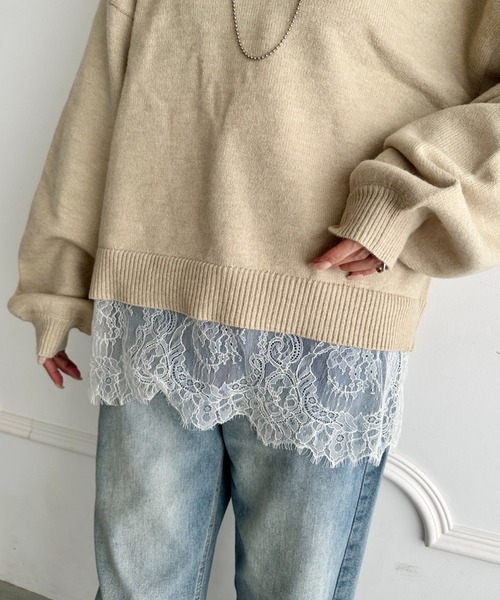 MYMOOD.（マイムード）の「裾レースレイヤードアルパカニットプルオーバー（ニット/セーター・レディース・ブラック/ベージュ/ブラウン/グレー・FREE）」の14枚目の写真