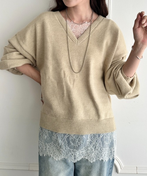 MYMOOD.（マイムード）の「裾レースレイヤードアルパカニットプルオーバー（ニット/セーター・レディース・ブラック/ベージュ/ブラウン/グレー・FREE）」の13枚目の写真