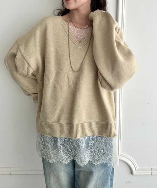 MYMOOD.（マイムード）の「裾レースレイヤードアルパカニットプルオーバー（ニット/セーター・レディース・ブラック/ベージュ/ブラウン/グレー・FREE）」の10枚目の写真