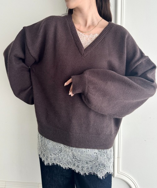 MYMOOD.（マイムード）の「裾レースレイヤードアルパカニットプルオーバー（ニット/セーター・レディース・ブラック/ベージュ/ブラウン/グレー・FREE）」の17枚目の写真