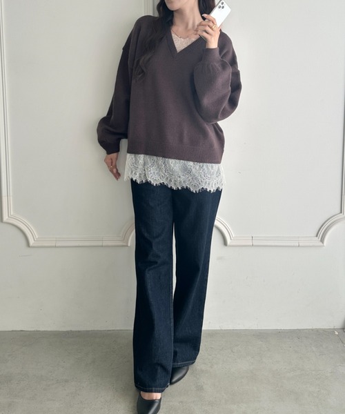 MYMOOD.（マイムード）の「裾レースレイヤードアルパカニットプルオーバー（ニット/セーター・レディース・ブラック/ベージュ/ブラウン/グレー・FREE）」の18枚目の写真