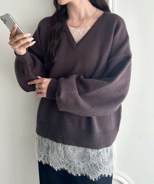 MYMOOD.（マイムード）の「裾レースレイヤードアルパカニットプルオーバー（ニット/セーター・レディース・ブラック/ベージュ/ブラウン/グレー・FREE）」の15枚目の写真