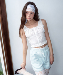 CROP SHIRRING SLEVELESS BLOUSE WHITE