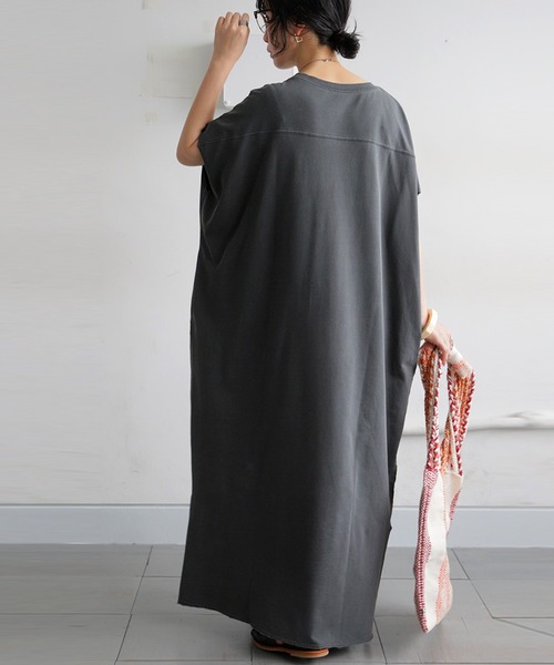 antiqua（アンティカ）の「フレンチスリーブ ピグメント 綿100 ワンピース（ワンピース・レディース・グレー系その他2/ブラック系その他/グレー系その他/ブラック系その他2・ONESIZE）」の18枚目の写真