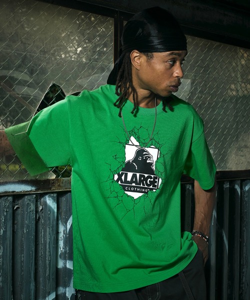 LIXTICK(リックスティック)の「XLARGE×LIXTICK CRACK WALL OG S/S TEE(Tシャツ/カットソー・メンズ・ブラック/グリーン/ホワイト・L/S/M/XL)」の3枚目の写真