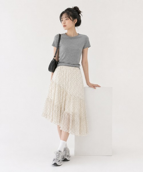 KONVINI(コンビニ)の「【KONVINI select】チュールスカート レディース バレエコア ドットチュール 重ね着レイヤード シアースカート 韓国ファッション(スカート・レディース・ホワイト/ブラック系その他/ホワイト系その他・FREE)」の1枚目の写真
