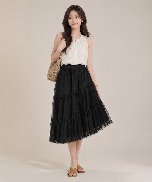 KONVINI(コンビニ)の「【KONVINI select】チュールスカート レディース バレエコア ドットチュール 重ね着レイヤード シアースカート 韓国ファッション(スカート・レディース・ホワイト/ブラック系その他/ホワイト系その他・FREE)」の17枚目の写真