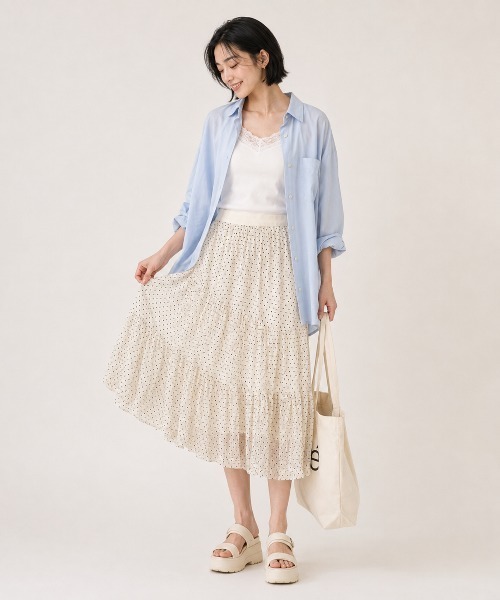 KONVINI(コンビニ)の「【KONVINI select】チュールスカート レディース バレエコア ドットチュール 重ね着レイヤード シアースカート 韓国ファッション(スカート・レディース・ホワイト/ブラック系その他/ホワイト系その他・FREE)」の4枚目の写真