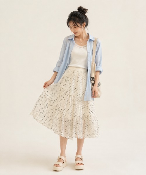 KONVINI(コンビニ)の「【KONVINI select】チュールスカート レディース バレエコア ドットチュール 重ね着レイヤード シアースカート 韓国ファッション(スカート・レディース・ホワイト/ブラック系その他/ホワイト系その他・FREE)」の10枚目の写真