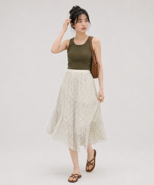 KONVINI(コンビニ)の「【KONVINI select】チュールスカート レディース バレエコア ドットチュール 重ね着レイヤード シアースカート 韓国ファッション(スカート・レディース・ホワイト/ブラック系その他/ホワイト系その他・FREE)」の14枚目の写真