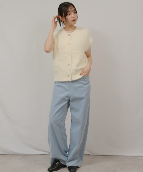 palm RICHE(ポームリシュ)の「フェザーニットベスト(ニット/セーター・レディース・チャコールグレー/オフホワイト/オレンジ系その他・M)」の9枚目の写真