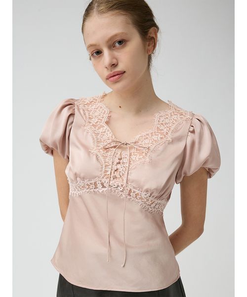 LILY BROWN(リリーブラウン)の「ヴィンテージレースサテントップス(Tシャツ/カットソー・レディース・ライトブルー/ブラック/アイボリー/ピンク・F)」の4枚目の写真