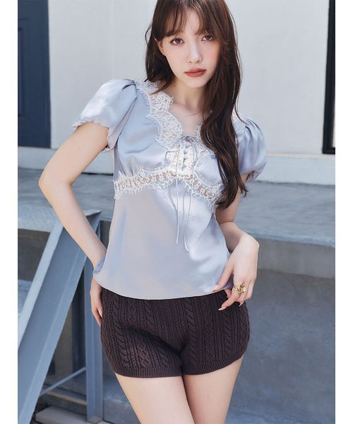 LILY BROWN(リリーブラウン)の「ヴィンテージレースサテントップス(Tシャツ/カットソー・レディース・ライトブルー/ブラック/アイボリー/ピンク・F)」の14枚目の写真