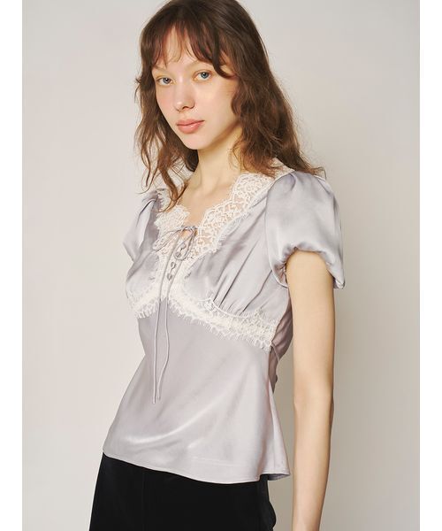 LILY BROWN(リリーブラウン)の「ヴィンテージレースサテントップス(Tシャツ/カットソー・レディース・ライトブルー/ブラック/アイボリー/ピンク・F)」の16枚目の写真