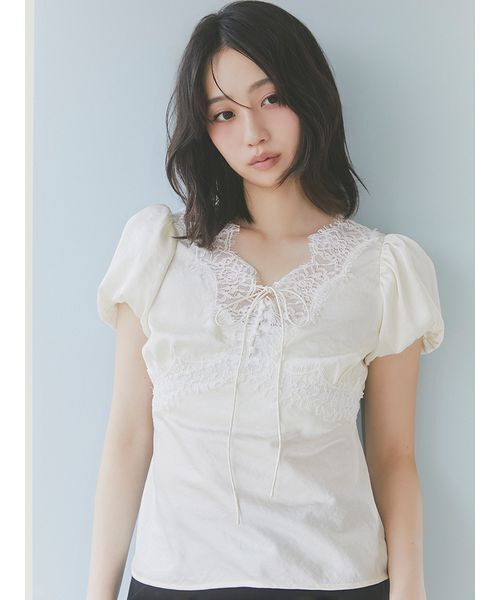LILY BROWN(リリーブラウン)の「ヴィンテージレースサテントップス(Tシャツ/カットソー・レディース・ライトブルー/ブラック/アイボリー/ピンク・F)」の19枚目の写真