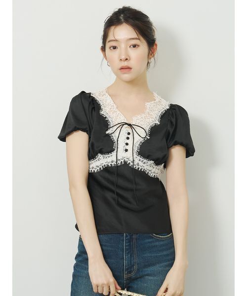 LILY BROWN(リリーブラウン)の「ヴィンテージレースサテントップス(Tシャツ/カットソー・レディース・ライトブルー/ブラック/アイボリー/ピンク・F)」の20枚目の写真