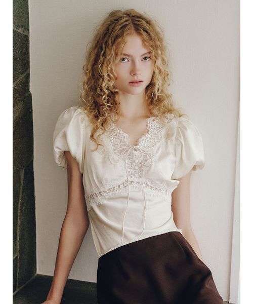 LILY BROWN(リリーブラウン)の「ヴィンテージレースサテントップス(Tシャツ/カットソー・レディース・ライトブルー/ブラック/アイボリー/ピンク・F)」の21枚目の写真