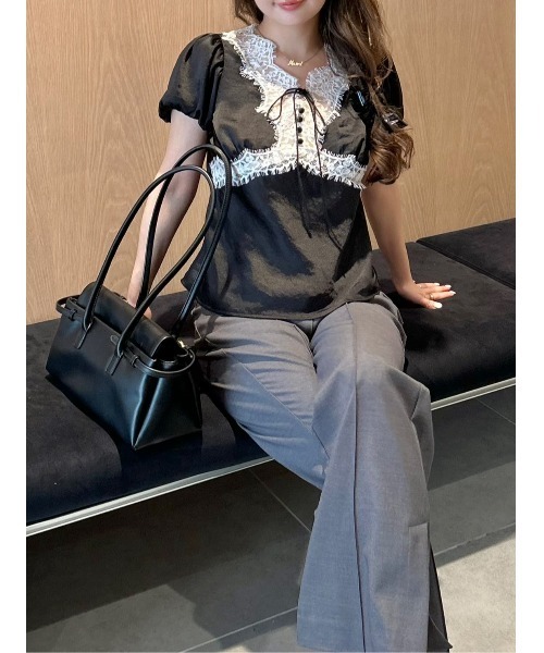 LILY BROWN(リリーブラウン)の「ヴィンテージレースサテントップス(Tシャツ/カットソー・レディース・ライトブルー/ブラック/アイボリー/ピンク・F)」の11枚目の写真