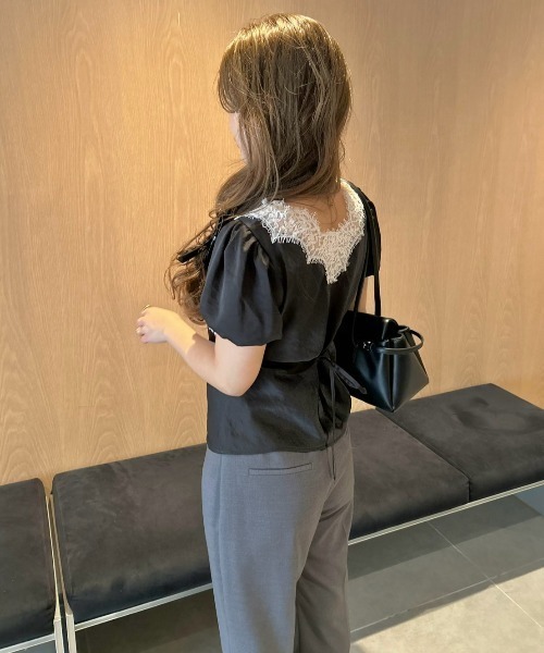 LILY BROWN(リリーブラウン)の「ヴィンテージレースサテントップス(Tシャツ/カットソー・レディース・ライトブルー/ブラック/アイボリー/ピンク・F)」の12枚目の写真