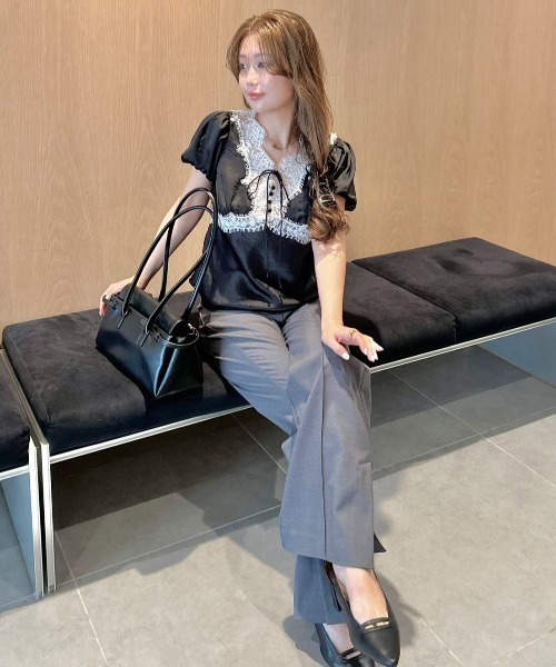 LILY BROWN(リリーブラウン)の「ヴィンテージレースサテントップス(Tシャツ/カットソー・レディース・ライトブルー/ブラック/アイボリー/ピンク・F)」の10枚目の写真