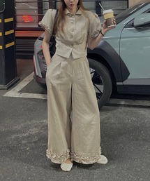シャツトップスワイドパンツセットアップ