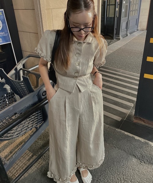 FAVORITO（ファヴォリート）の「シャツトップスワイドパンツセットアップ（セットアップ・レディース・ブラック/ベージュ・F）」の8枚目の写真