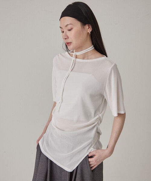 Omekashi(オメカシ)の「【肩紐のアレンジ可能◎】シアーベロアドロストTシャツ(Tシャツ/カットソー・レディース・チャコールグレー/ブラウン/オフホワイト・FREE)」の10枚目の写真