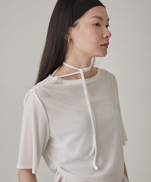 Omekashi(オメカシ)の「【肩紐のアレンジ可能◎】シアーベロアドロストTシャツ(Tシャツ/カットソー・レディース・チャコールグレー/ブラウン/オフホワイト・FREE)」の12枚目の写真
