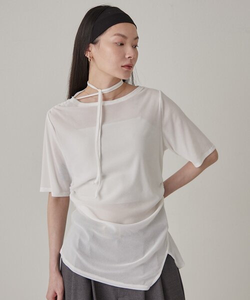 Omekashi(オメカシ)の「【肩紐のアレンジ可能◎】シアーベロアドロストTシャツ(Tシャツ/カットソー・レディース・チャコールグレー/ブラウン/オフホワイト・FREE)」の14枚目の写真