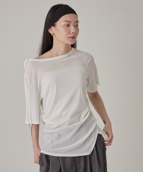 Omekashi(オメカシ)の「【肩紐のアレンジ可能◎】シアーベロアドロストTシャツ(Tシャツ/カットソー・レディース・チャコールグレー/ブラウン/オフホワイト・FREE)」の15枚目の写真