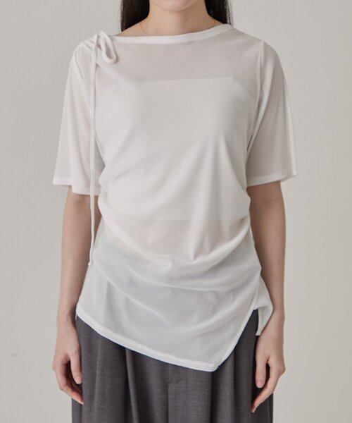 Omekashi(オメカシ)の「【肩紐のアレンジ可能◎】シアーベロアドロストTシャツ(Tシャツ/カットソー・レディース・チャコールグレー/ブラウン/オフホワイト・FREE)」の17枚目の写真