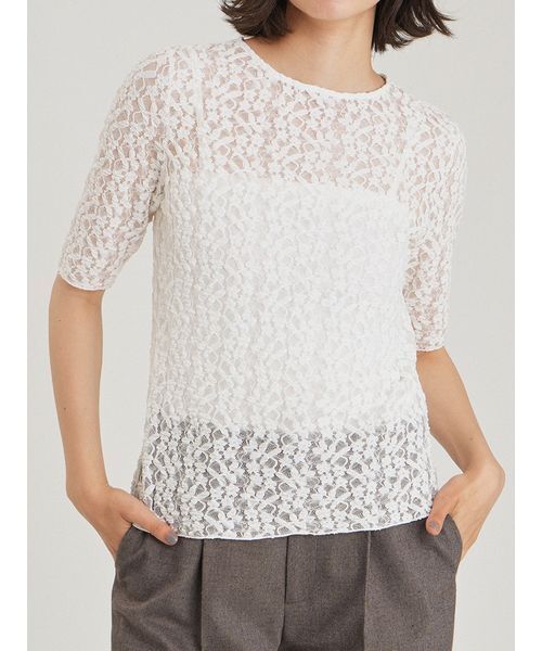 Mila Owen(ミラオーウェン)の「フラワーレース半袖Tシャツ(Tシャツ/カットソー・レディース・ホワイト/ブラック/ブラウン・F)」の6枚目の写真