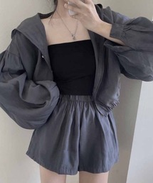 シアーブルゾン×ショートパンツセットアップ