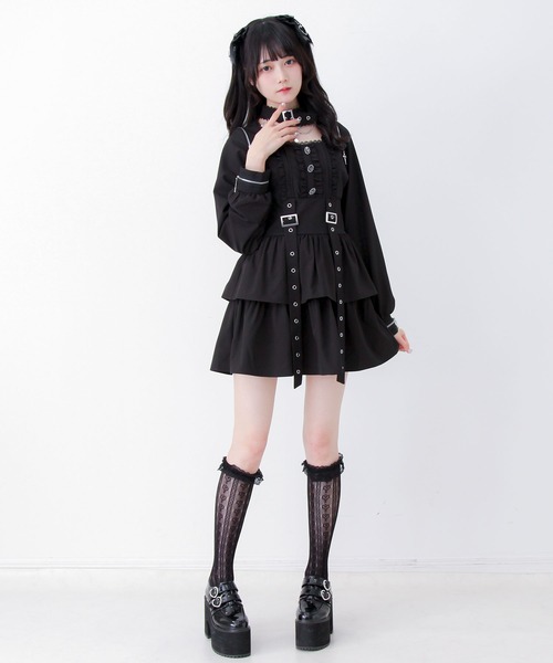 DearMyLove(ディアマイラブ)の「2wayチョーカー風クロスチェーンファスナー肩開きベルトティアードワンピース(ワンピース・レディース・ストライプ/ボルドー/ブラック・3L/LARGE/MEDIUM)」の11枚目の写真
