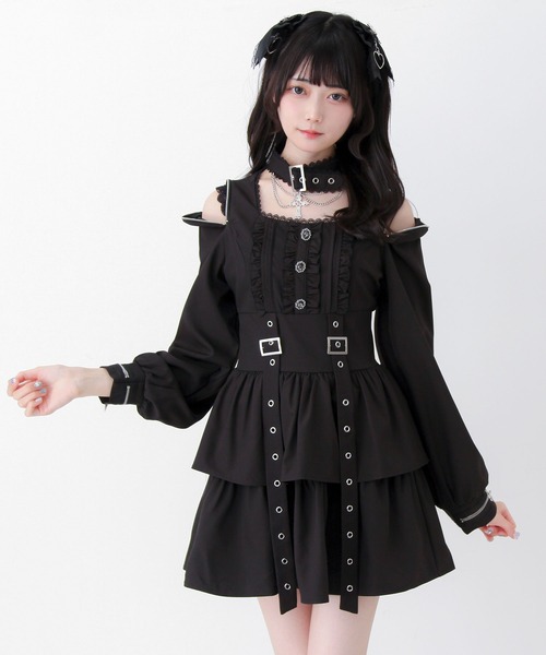 DearMyLove(ディアマイラブ)の「2wayチョーカー風クロスチェーンファスナー肩開きベルトティアードワンピース(ワンピース・レディース・ストライプ/ボルドー/ブラック・3L/LARGE/MEDIUM)」の12枚目の写真