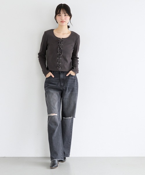 coca(coca)(コカ)の「ユース デニムダメージパンツ(デニムパンツ・レディース・ブラック/ライトブルー・L/M/S)」の9枚目の写真