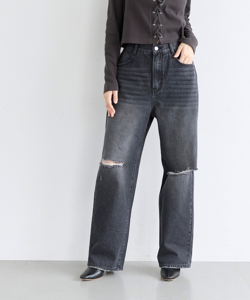 coca(coca)(コカ)の「ユース デニムダメージパンツ(デニムパンツ・レディース・ブラック/ライトブルー・L/M/S)」の10枚目の写真