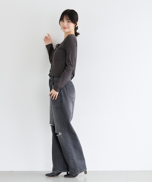 coca(coca)(コカ)の「ユース デニムダメージパンツ(デニムパンツ・レディース・ブラック/ライトブルー・L/M/S)」の11枚目の写真