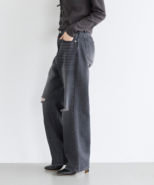 coca(coca)(コカ)の「ユース デニムダメージパンツ(デニムパンツ・レディース・ブラック/ライトブルー・L/M/S)」の13枚目の写真