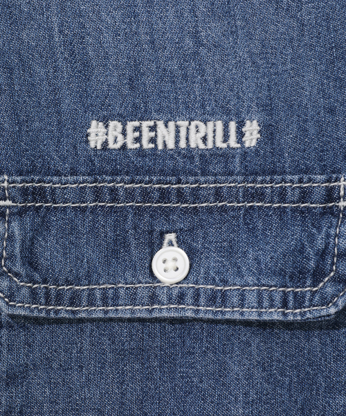 BEENTRILL（ビントリル）の「ウィメンズエッセンシャルデニム半袖シャツ（インディゴ）（その他トップス・レディース・その他・LARGE/MEDIUM/SMALL/X-LARGE）」の3枚目の写真