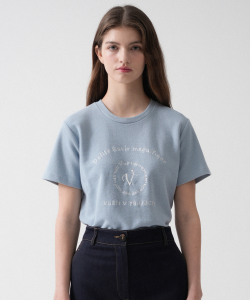 VLETI(ブレッティ)の「Main Logo Needlework T-shirt (Sora)(Tシャツ/カットソー・レディース・スカイブルー・FREE)」の2枚目の写真