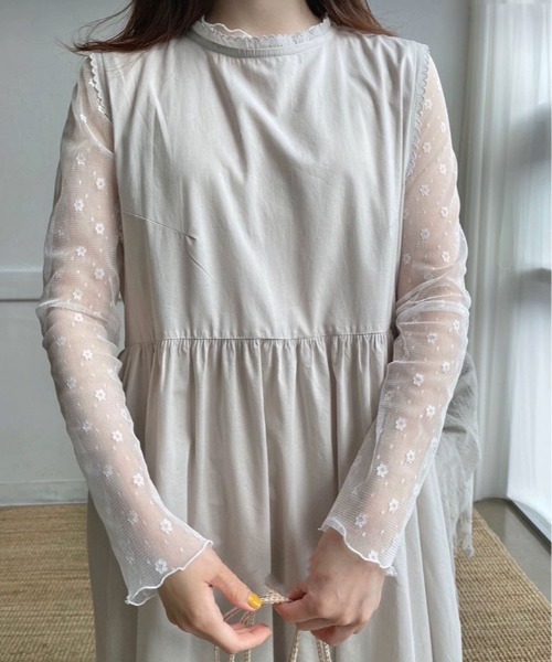 kirakiraShop（キラキラショップ）の「フラワー レース シアー トップス（Tシャツ/カットソー・レディース・ホワイト/ブラック・FREE）」の7枚目の写真