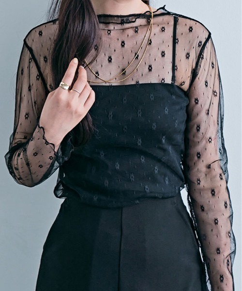kirakiraShop（キラキラショップ）の「フラワー レース シアー トップス（Tシャツ/カットソー・レディース・ホワイト/ブラック・FREE）」の14枚目の写真