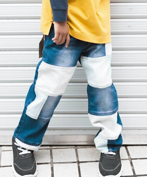 WASK(ワスク)の「リメイク風切替ストレッチデニムパンツ(100~160cm)(デニムパンツ・キッズ・ブラック/ネイビー・160cm/150cm)」の2枚目の写真