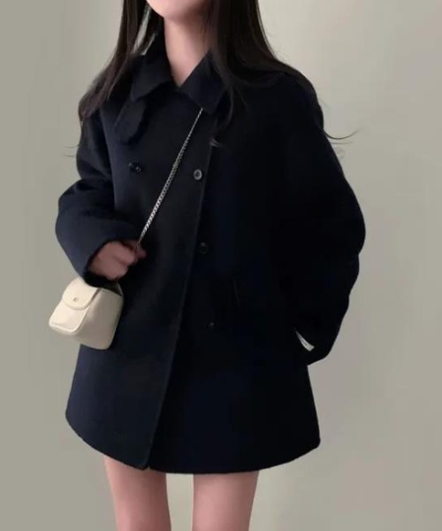 semplice(センプリチェ)の「ショートコート【韓国ファッション】(その他アウター・レディース・ブラック/ダークグレー・F)」の6枚目の写真