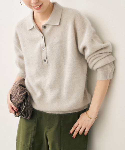 Spick & Span(スピックアンドスパン)の「ウールファーポロシャツニットプルオーバー(ニット/セーター・レディース・ベージュ/チャコールグレー/ピンク系その他・FREE)」の2枚目の写真