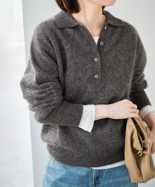 Spick & Span(スピックアンドスパン)の「ウールファーポロシャツニットプルオーバー(ニット/セーター・レディース・ベージュ/チャコールグレー/ピンク系その他・FREE)」の1枚目の写真