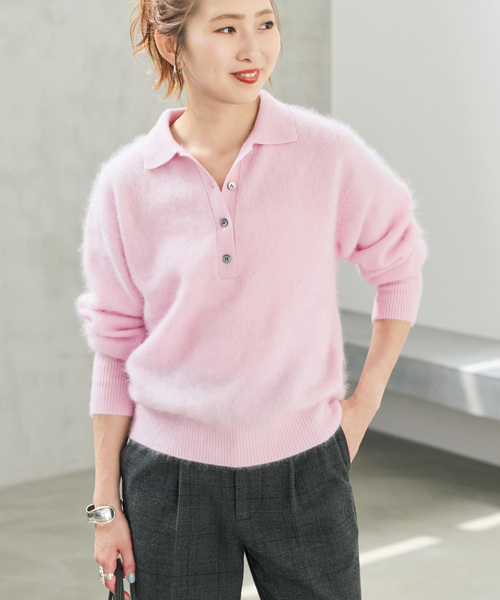 Spick & Span(スピックアンドスパン)の「ウールファーポロシャツニットプルオーバー(ニット/セーター・レディース・ベージュ/チャコールグレー/ピンク系その他・FREE)」の4枚目の写真